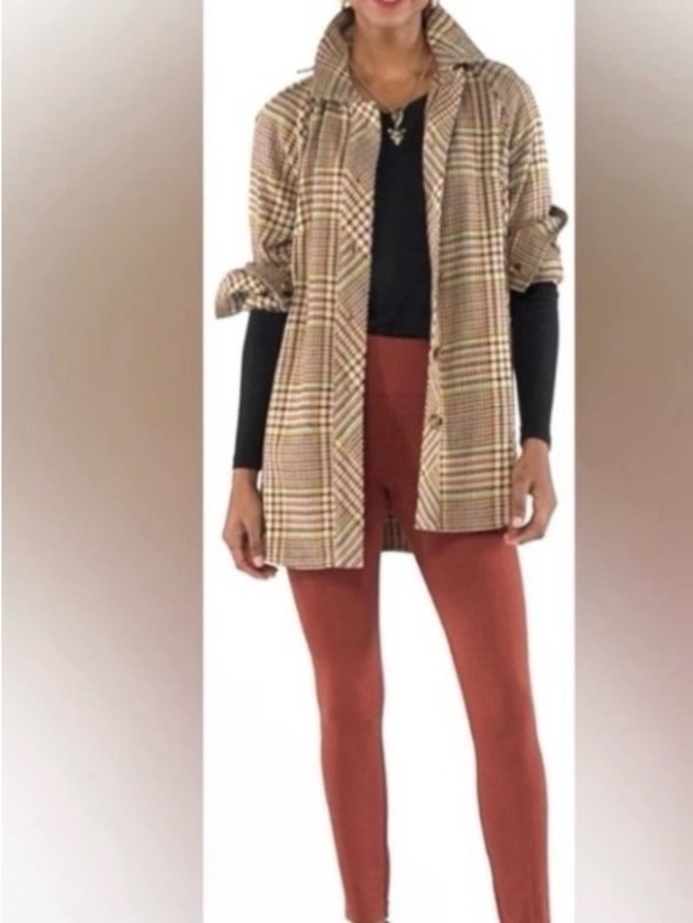 CAbi Yorkshire shacket jacket tan houndstooth cotton size S